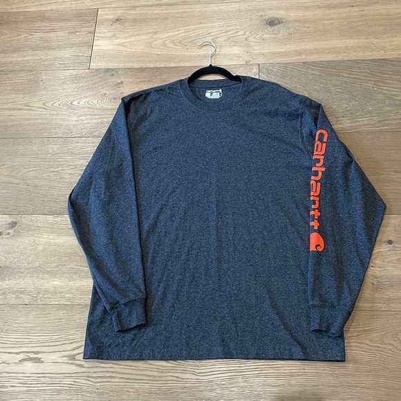 Carhartt Loose Fit Heavyweight Long-Sleeve Grey & Orange Logo Sleeve Graphic Tee - Picture 8 of 8